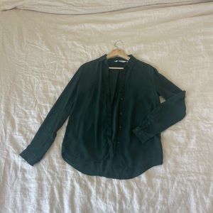 & Other Stories, Silk Emerald / Forest Green Long Sleeve Shirt, Size 0